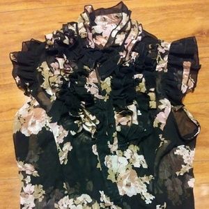 Live 4 Truth Black Floral Sheer Blouse w/ Ruffles